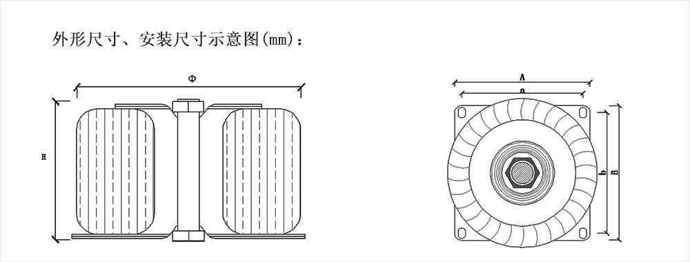 环形变压器外形尺寸、安装尺寸示意图